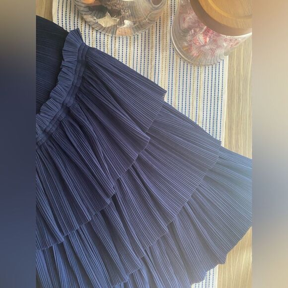 Maje Mini Dress Women Navy Size 2 Pleated Ruffle Tiered - Picture 7 of 13